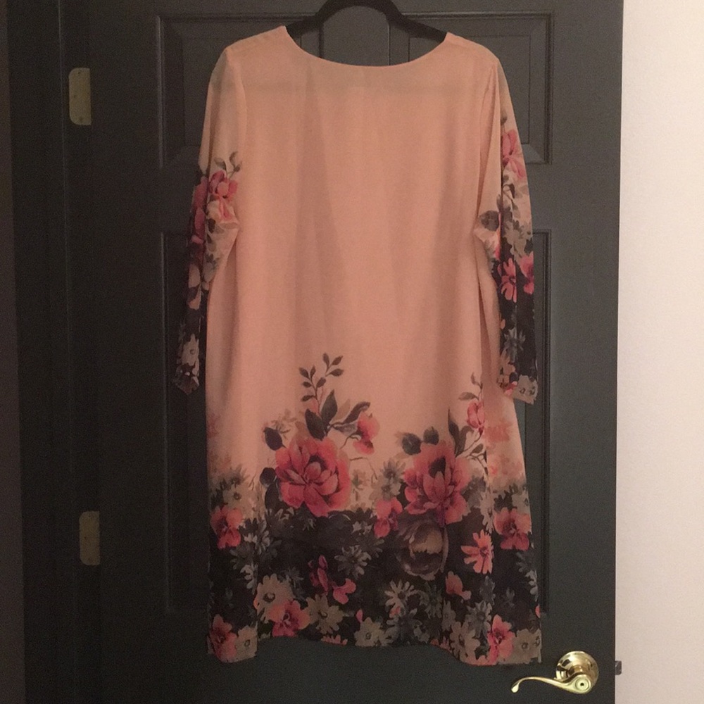 Luomeidisha peach pink floral chiffon shift large - Picture 3 of 5
